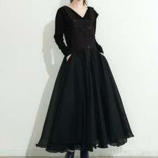 Women Denim Overall Dress Mesh Jumper Skirt Patchwork Pleated Ruffle Retro