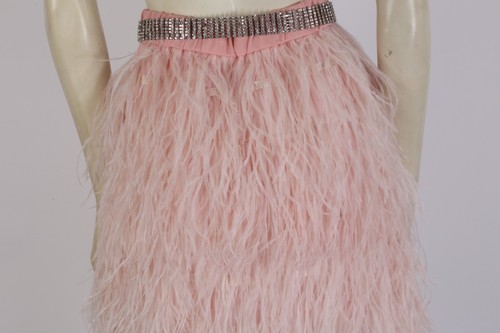 Falda Rosa Imitación Pluma Elástica Cintura Cinturón Mini Talla XS - Imagen 13 de 18