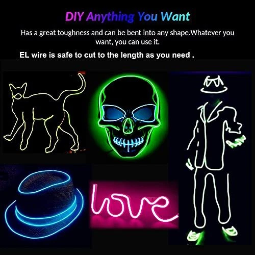 El Wire 5 Pack(Red,Blue,White,Green,Pink),9ft/2.75m neon Light Flash  - Image 3 of 4