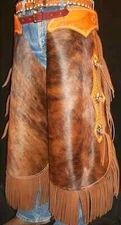 Custom Made Leather Chinks/Brindle Hair On Cowhide Chaps/Made In USA