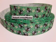 Grosgrain Ribbon Bumble Bees Insects Daisy Flowers Pasture Polka Dots 7/8"