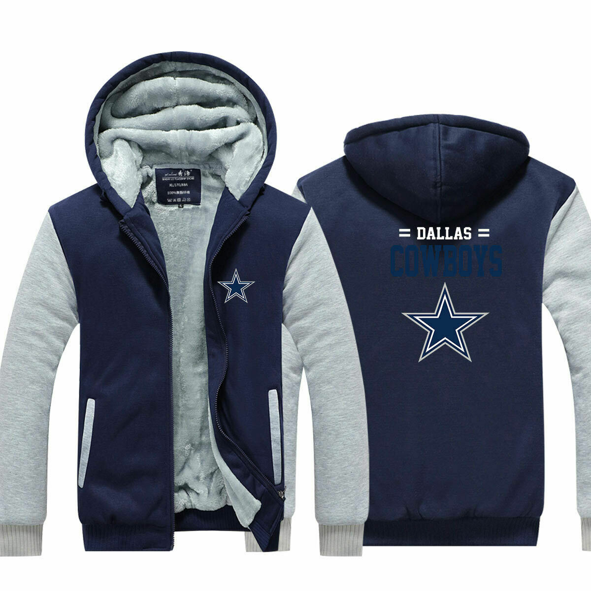 Dallas Cowboys Hoodie Thicken Fleece Coat Winter Warm Jacket Zip Up  Sweatshirt