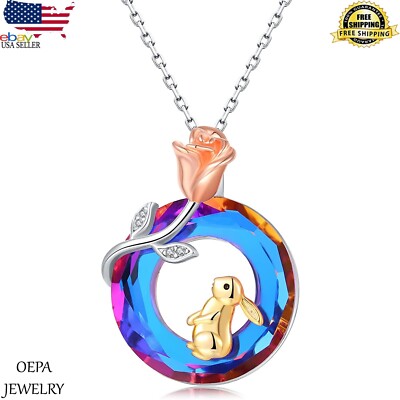 925 Sterling Silver Rabbit and Flower Pendant Necklace Rabbit Jewelry ...