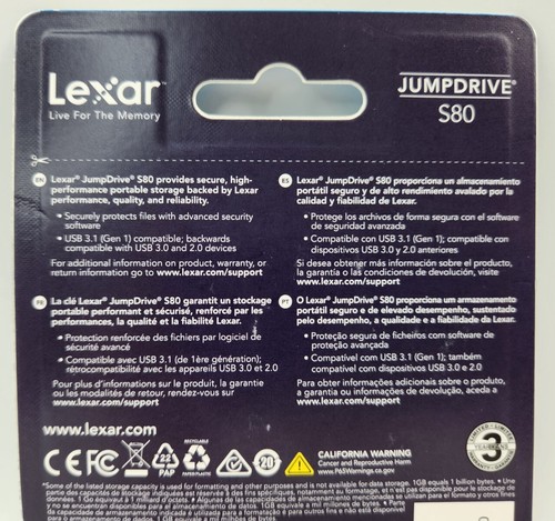 Lexar Jumpdrive S80 512GB USB 3.1 Flash Drive up to 150MB/s - Zdjęcie 4 z 6