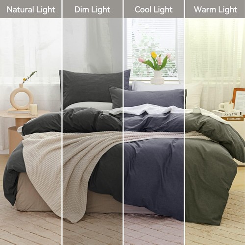 White Organic Natural 100% Washed Cotton Duvet Cover White 3 Pieces Bedding Set - Picture 10 of 13
