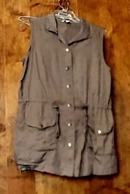 CATO Ladies' Medium SNAP-UP VEST w/ drawstring waist, two snap pockets,  taupe