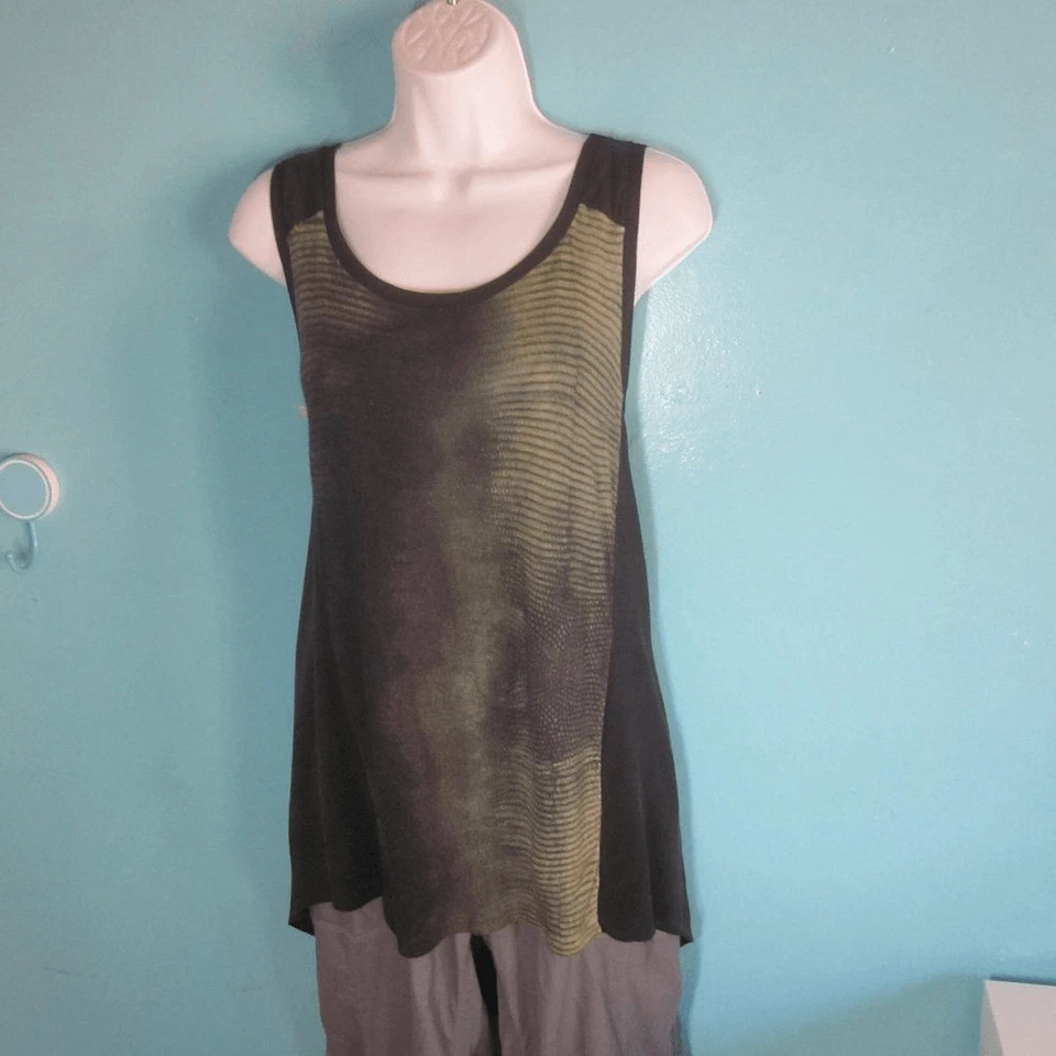 Camiseta sin mangas Elie Tahari para mujer negra seda verde frontal talla L Foto 4 de 4