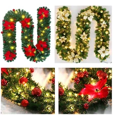 9ft Wreath Garland with Lights Fireplace Wreath Stair Christmas Decorations