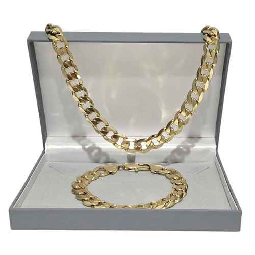 Mens 9ct Gold XP 12mm Curb Set, Bracelet 9" Chain 24" Classic Curb Set - Picture 6 of 6