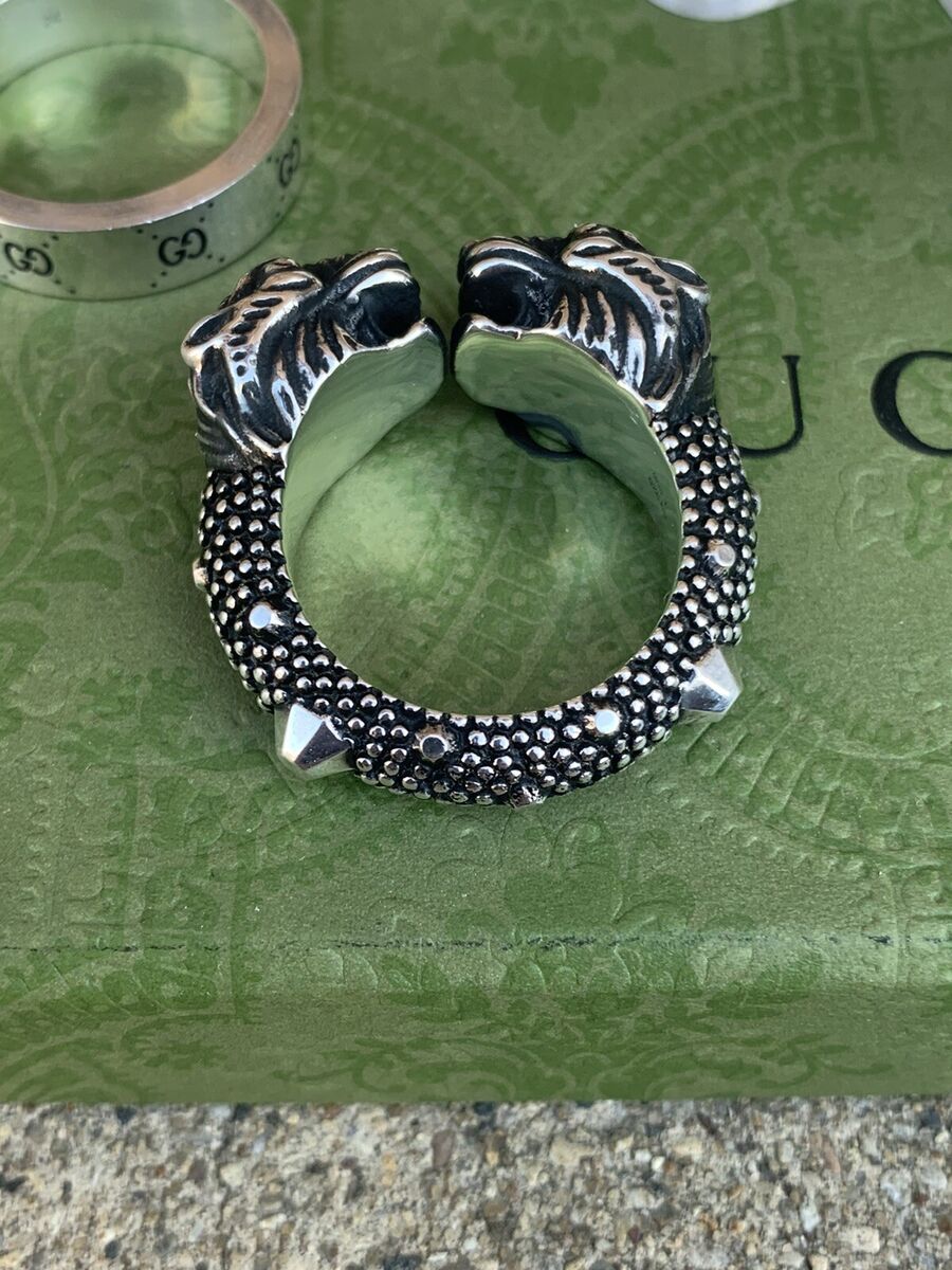 Mens Gucci Garden Tiger Heads Ring 925 Silver Size 10 1/4 Mens Gucci Garden Tiger Heads Ring 925 Silver Size 10 1/4