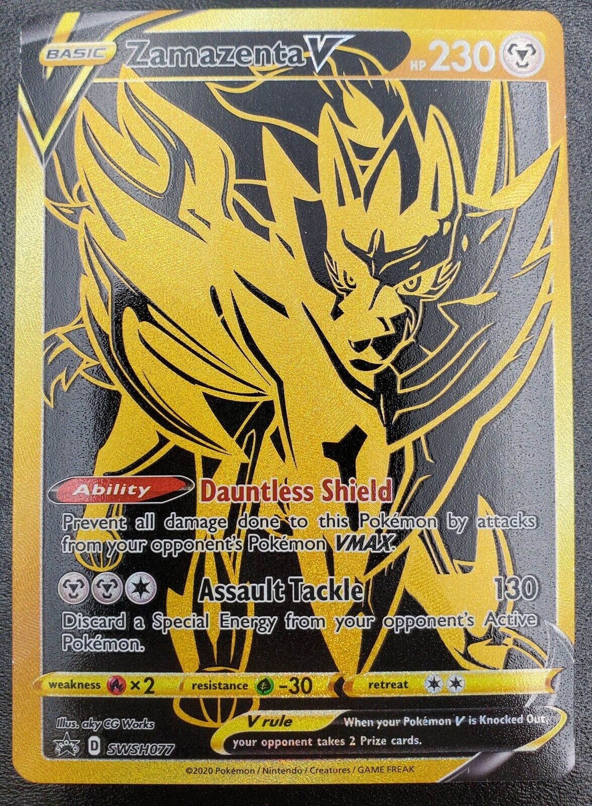 Zamazenta Gold Metal Pokemon Card 