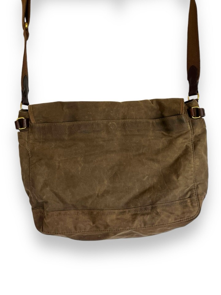 J. Crew Abingdon Messenger Bag Canvas & Leather Crossbody Green Brown