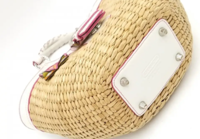 Coach Straw Butterfly Embellished Straw Tote With White Leather