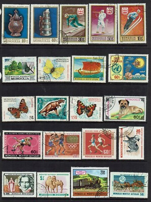 MONGOLIA  Collection of 21 stamps Used  Sport Dogs Butterflies