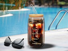 Custom Name Bachelorette Gift Bamboo Glass Tumbler Personalized Tumbler BG10001