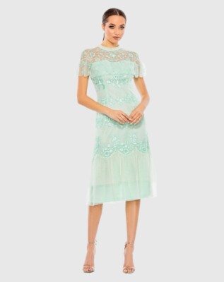 Mac Duggal Size 10 Mint Green A35147 Embroidered Midi A-Line Cocktail Dress New
