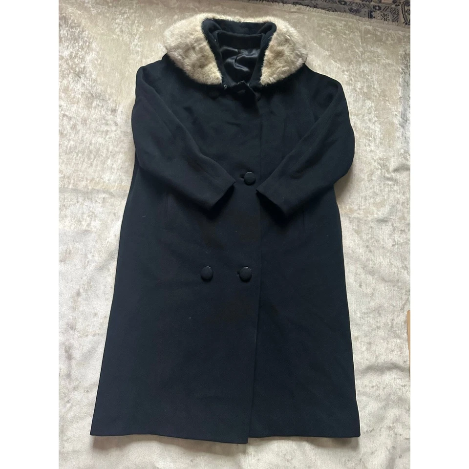 Abrigo Mujer Cuello Visón Angora Lana Vintage Negro Gris DOBROYD Retro S Foto 2 de 4