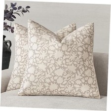 Set of 2 Decorative Neutral Floral Throw 20" x 20" Pack of 2 Biscotti Beige