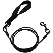 Black 4ft Heavy Duty Stainless Steel Wire Cable Chew Proof Handle Dog Leash