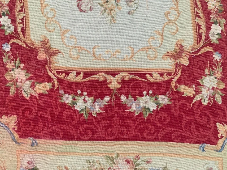 Alfombra vintage estilo francés Aubusson punta de aguja puntada de cadena 3x5 pies envío gratuito Foto 3 de 4
