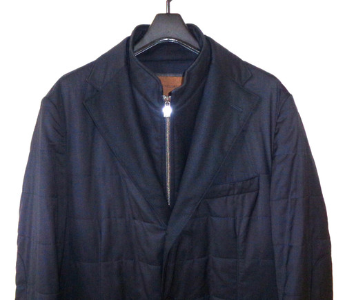 Corneliani ID Waterproof Quilted Jacket Size 50 Mens Navy ITALY Padded Coat Wool