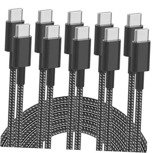 5-Pack 6FT USB-C to USB-C Fast Charging Cables 60W 3A Nylon Braided-image