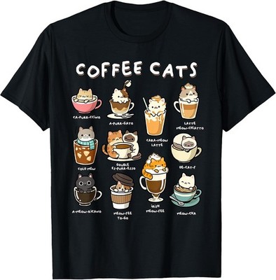 Adorable Kawaii Cat Coffee Lover T-Shirt - Perfect Gift for Cat Enthusiasts!