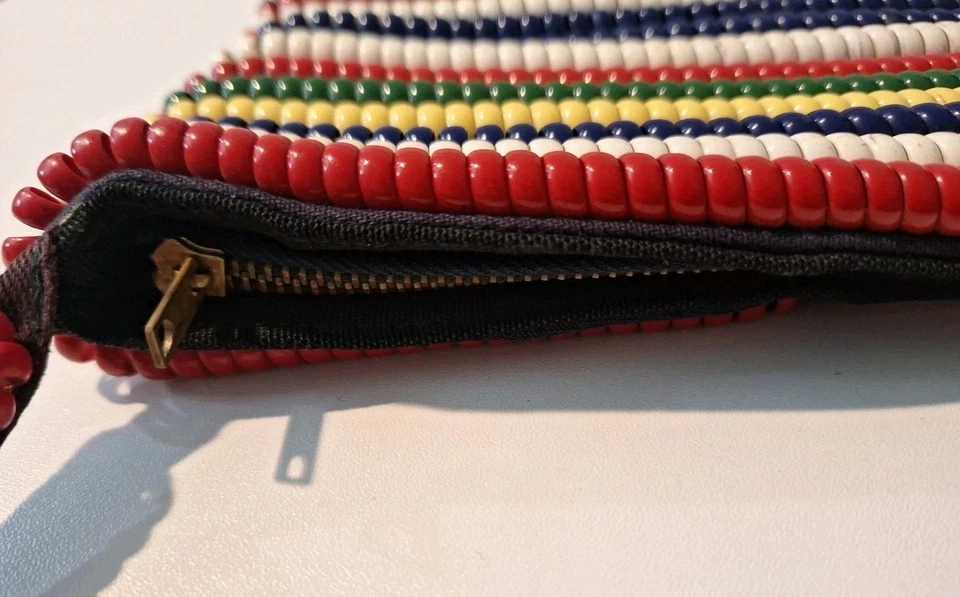 Bolsa de mão vintage década de 1940 cabo telefônico arco-íris multicolorida rara - Imagem 4 de 4