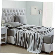 Silk Satin Sheets Size Satin Bed Sheet Set with Deep Pockets, Queen Light Grey