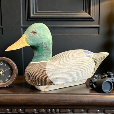 Glass Eye Duck Decoy w/ Rudder Keel Hand Painted Field & Stream 9  Vintage 1950s