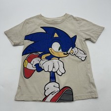 Sonic The Hedgehog Sega T-shirt Youth Boys Size 7 Beige Graphic Print Logo.36782