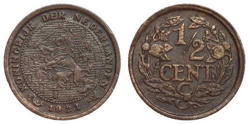 1921 Netherlands 1/2 Cent — photo from another recent sale