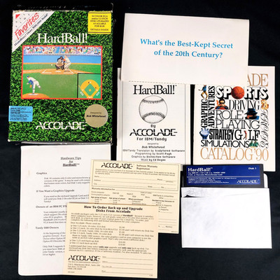 Hardball! Accolade 5.25 Disk IBM PC XT AT Tandy 1000 Baseball Game 1987 Big Box
