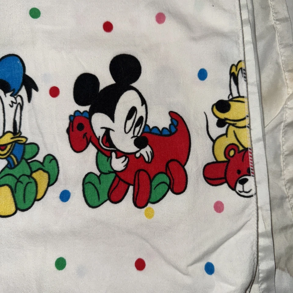 Vintage Baby Mickey Mouse holding dinosaur receiving blanket polka dots Disney - Image 4 of 4
