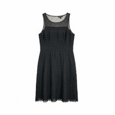 BCBG Max Azria Women's Sheath Dress Black 12 Large Sleeveless Tiered Lace Ruffle