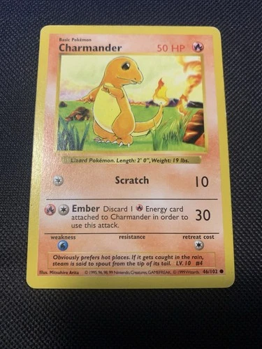 Vintage Charmander 46/102 Pokemon Card - 1999 Pokémon TCG Base Set