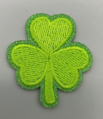 Shamrock/Clover 3 Leaf Patch Light Green Embroidered Glitter Iron-On 1.75 Inch