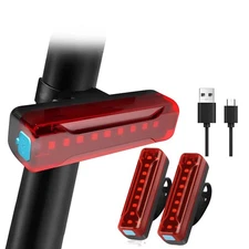 2x USB Rechargeable LED Bike Tail Light Bicycle Safety Cycling Warning Rear Lamp