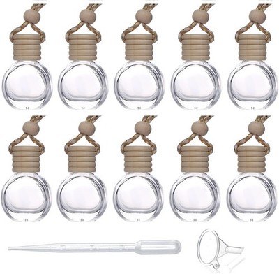 10 Pcs 8ml Hanging Essential Oil Diffuser, Empty Clear Glass Oblate Car Air Fres