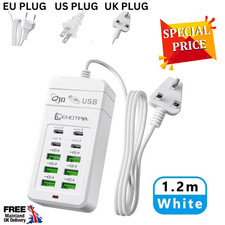 EU UK US Plug Multiple Rapide USB Charger Power Adapter 1.2m Extension Cord
