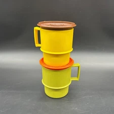 Vintage Tupperware Stackable Mugs Lid Coasters 1970s Retro Kitchenware Plastic