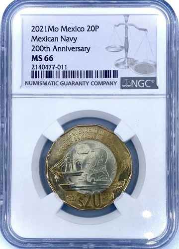 2021 Mo Mexico Bi-Metallic 20 Pesos NGC MS-64 Independence 200th Anniversary