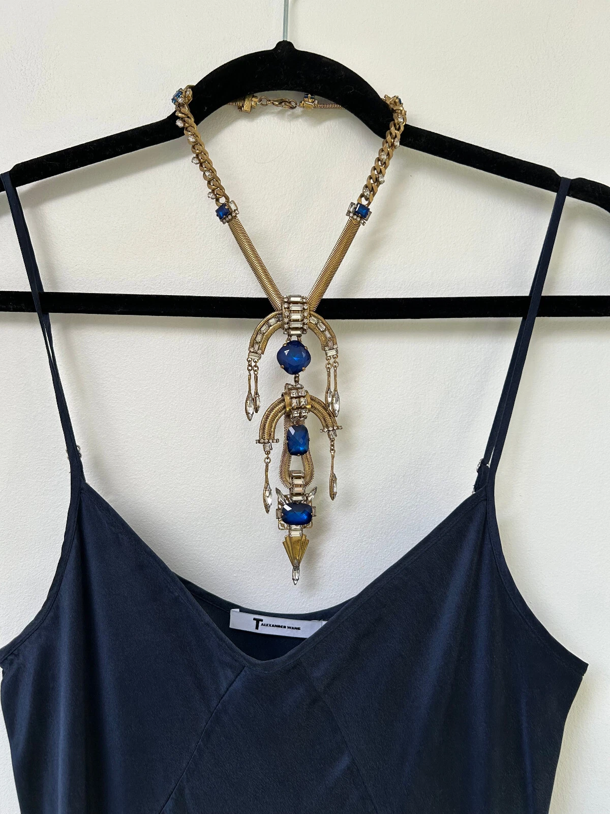 Maxi abito T ALEXANDER WANG blu navy 100% seta taglio sbiadito PICCOLO UK8 10 £482