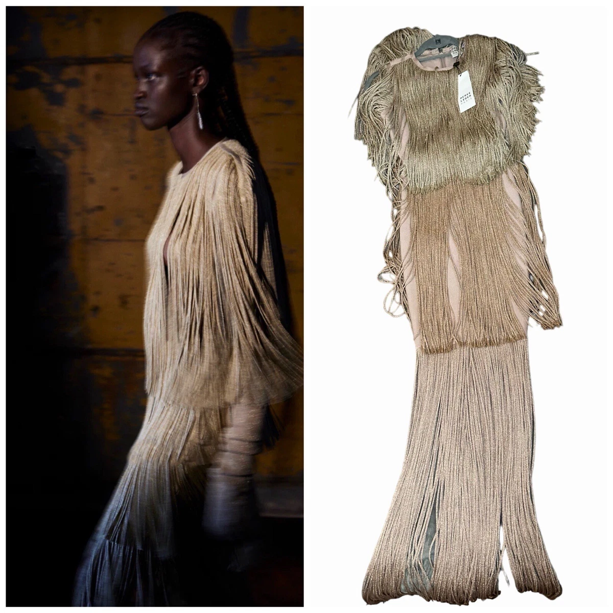 Herve leger gold fringe cheap dress