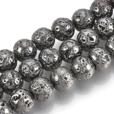 1 Strd Gunmetal Electroplated Natural Lava Round Beads Bumpy Stone Spacer 4~10mm