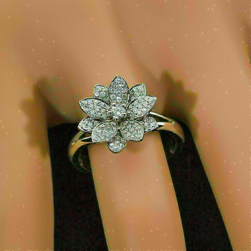 1,25Kt Blumen Ring Diamant Verlobungsring Hochzeit Ring Weißgold-Finish gr 52-62 - Bild 1 von 4
