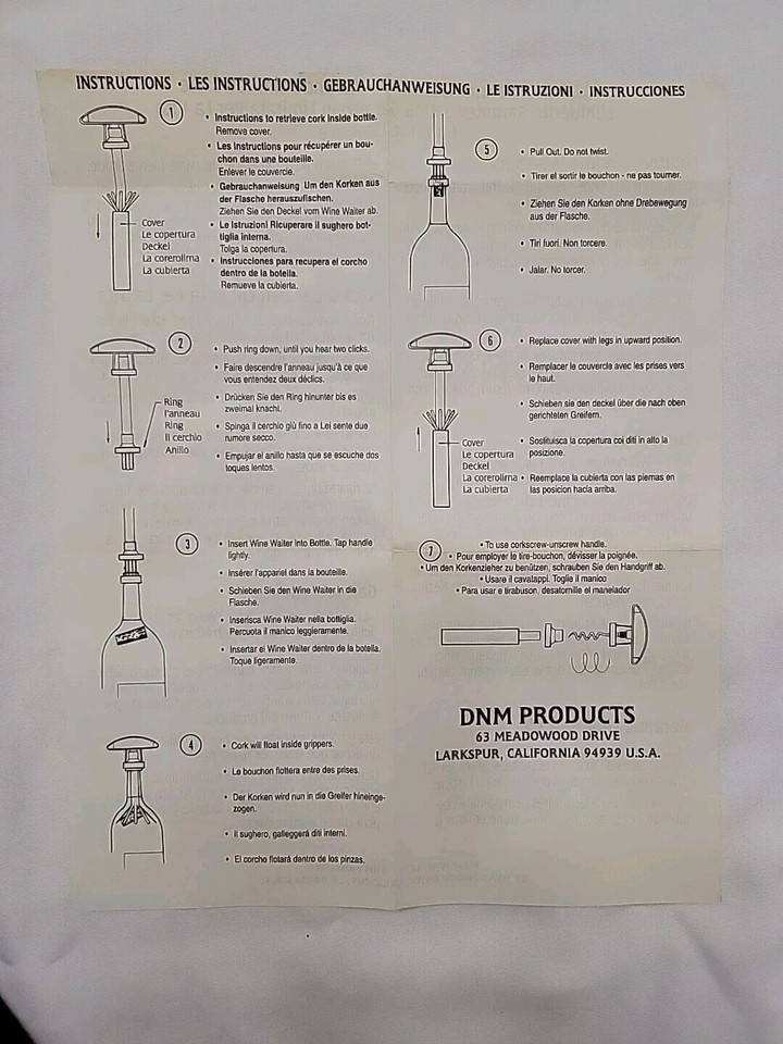 Vintage Wine Waiter Cork Retriever Remover & Corkscrew Made in USA BOTTLE OPENER eBay