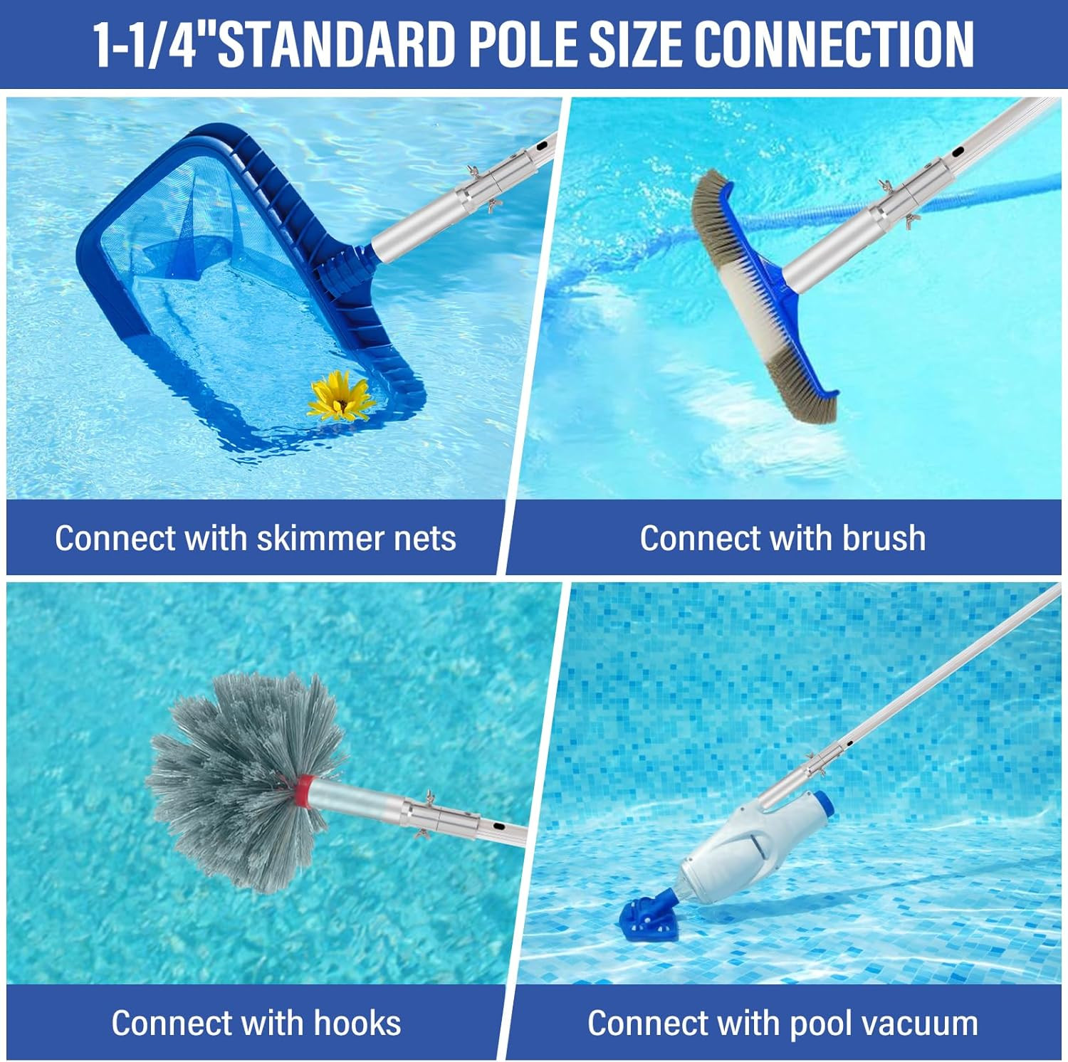 Telescopic Pool Pole - 16 FT Adjustable Premium Swimming Pool Pole Heavy Duty Al