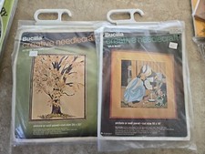 2 Vintage Bucilla Needlecraft/Crewel Kits AUTUMN LEAVES/MILK MAID