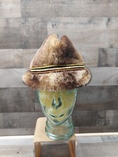 Fedora Trilby Style Brown Faux Fir With Yellow Tone Feathers Winter Men's Hat